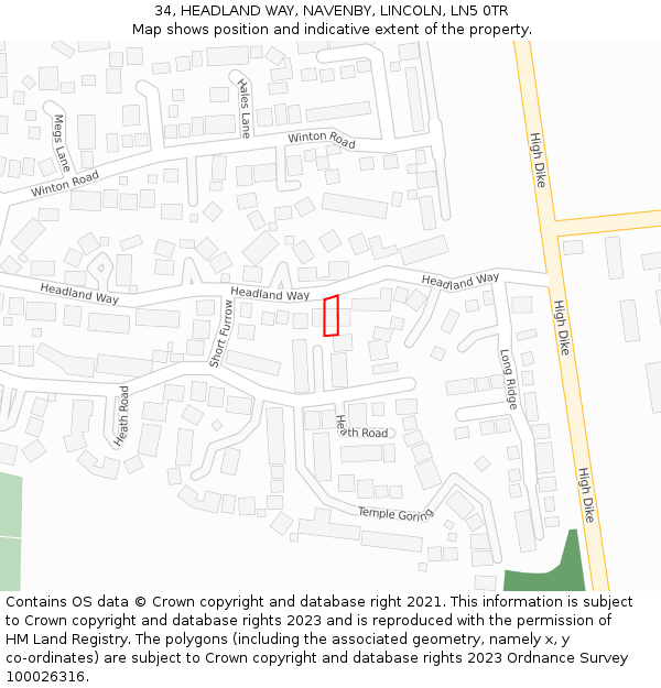 34, HEADLAND WAY, NAVENBY, LINCOLN, LN5 0TR: Location map and indicative extent of plot