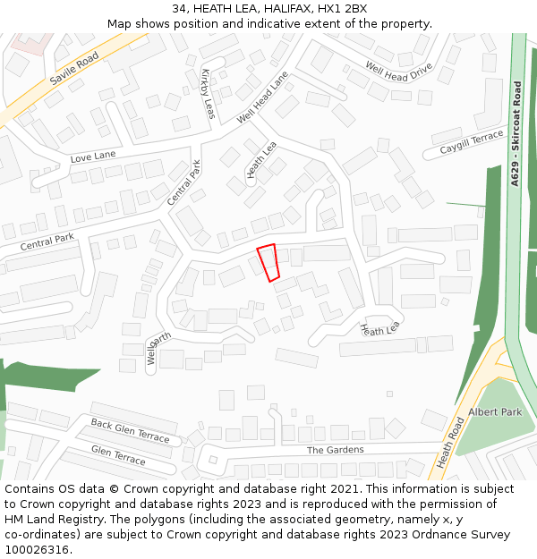 34, HEATH LEA, HALIFAX, HX1 2BX: Location map and indicative extent of plot