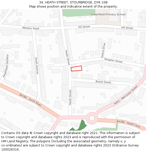 34, HEATH STREET, STOURBRIDGE, DY8 1SB: Location map and indicative extent of plot