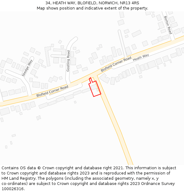 34, HEATH WAY, BLOFIELD, NORWICH, NR13 4RS: Location map and indicative extent of plot