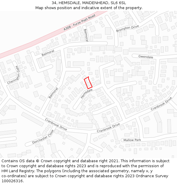 34, HEMSDALE, MAIDENHEAD, SL6 6SL: Location map and indicative extent of plot