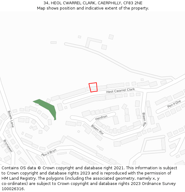 34, HEOL CWARREL CLARK, CAERPHILLY, CF83 2NE: Location map and indicative extent of plot