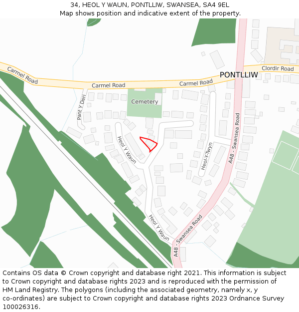 34, HEOL Y WAUN, PONTLLIW, SWANSEA, SA4 9EL: Location map and indicative extent of plot