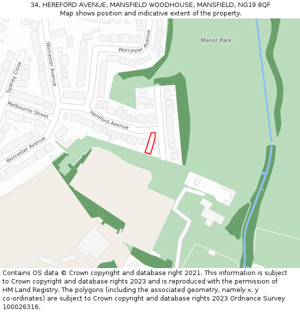 34, HEREFORD AVENUE, MANSFIELD WOODHOUSE, MANSFIELD, NG19 8QF: Location map and indicative extent of plot