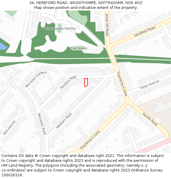 34, HEREFORD ROAD, WOODTHORPE, NOTTINGHAM, NG5 4HZ: Location map and indicative extent of plot