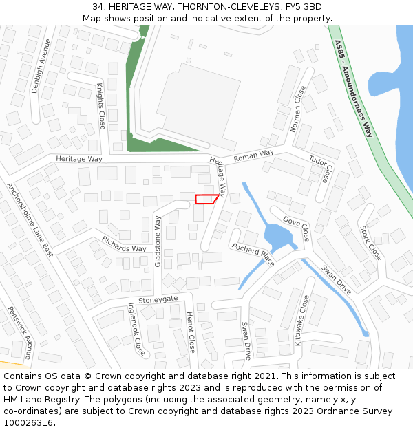 34, HERITAGE WAY, THORNTON-CLEVELEYS, FY5 3BD: Location map and indicative extent of plot