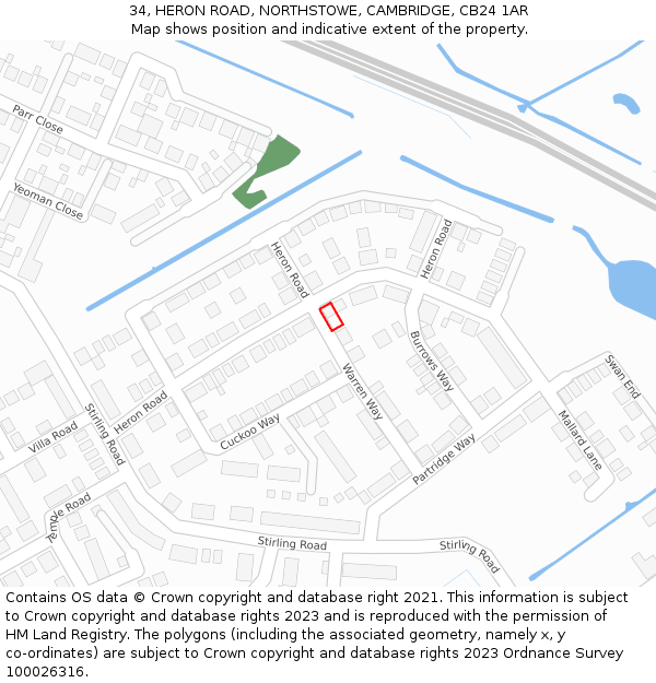 34, HERON ROAD, NORTHSTOWE, CAMBRIDGE, CB24 1AR: Location map and indicative extent of plot