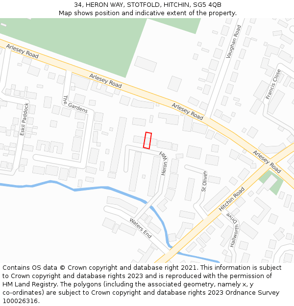 34, HERON WAY, STOTFOLD, HITCHIN, SG5 4QB: Location map and indicative extent of plot