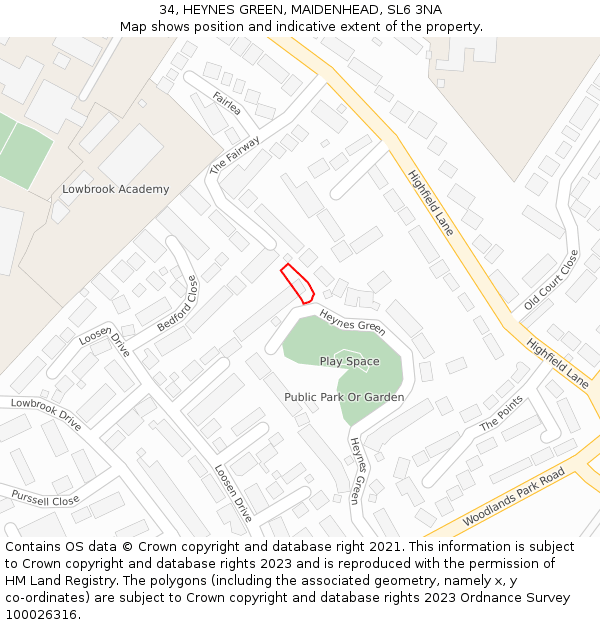 34, HEYNES GREEN, MAIDENHEAD, SL6 3NA: Location map and indicative extent of plot