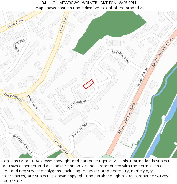 34, HIGH MEADOWS, WOLVERHAMPTON, WV6 8PH: Location map and indicative extent of plot