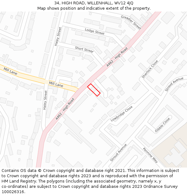 34, HIGH ROAD, WILLENHALL, WV12 4JQ: Location map and indicative extent of plot