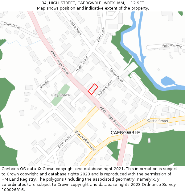 34, HIGH STREET, CAERGWRLE, WREXHAM, LL12 9ET: Location map and indicative extent of plot