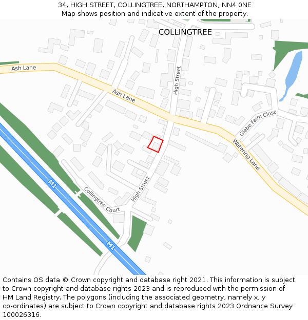 34, HIGH STREET, COLLINGTREE, NORTHAMPTON, NN4 0NE: Location map and indicative extent of plot