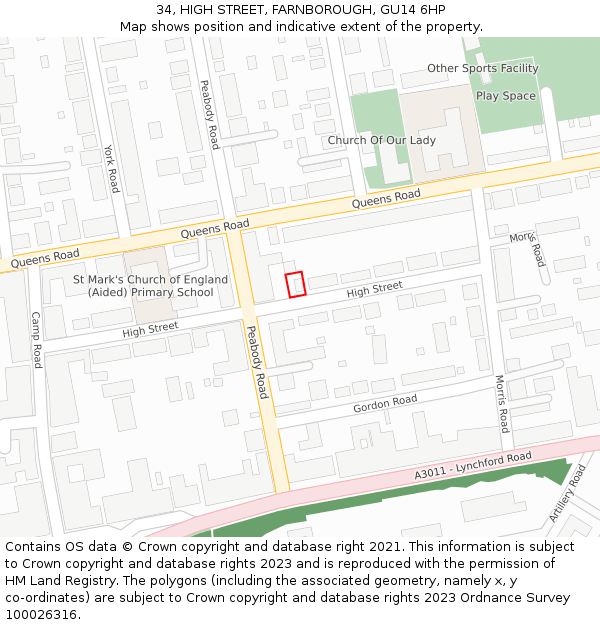34, HIGH STREET, FARNBOROUGH, GU14 6HP: Location map and indicative extent of plot