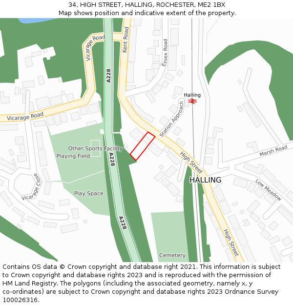 34, HIGH STREET, HALLING, ROCHESTER, ME2 1BX: Location map and indicative extent of plot