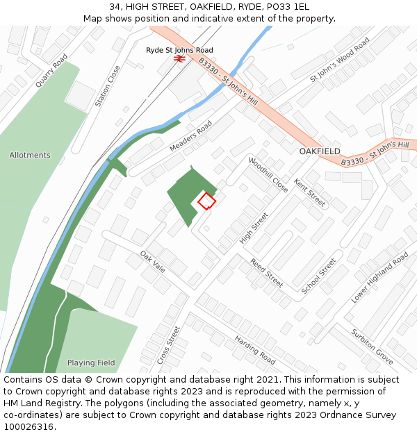 34, HIGH STREET, OAKFIELD, RYDE, PO33 1EL: Location map and indicative extent of plot