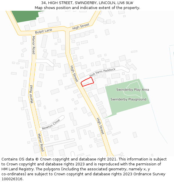 34, HIGH STREET, SWINDERBY, LINCOLN, LN6 9LW: Location map and indicative extent of plot