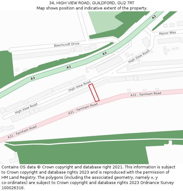 34, HIGH VIEW ROAD, GUILDFORD, GU2 7RT: Location map and indicative extent of plot