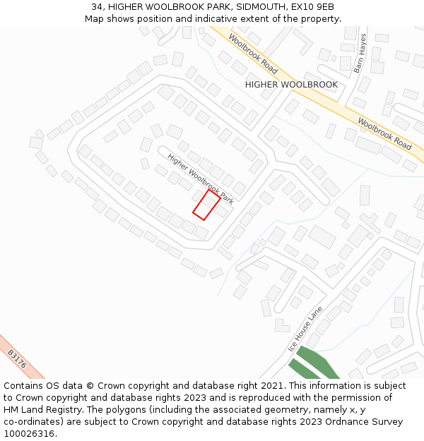 34, HIGHER WOOLBROOK PARK, SIDMOUTH, EX10 9EB: Location map and indicative extent of plot