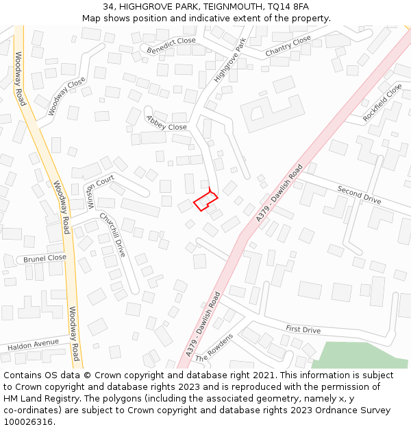 34, HIGHGROVE PARK, TEIGNMOUTH, TQ14 8FA: Location map and indicative extent of plot