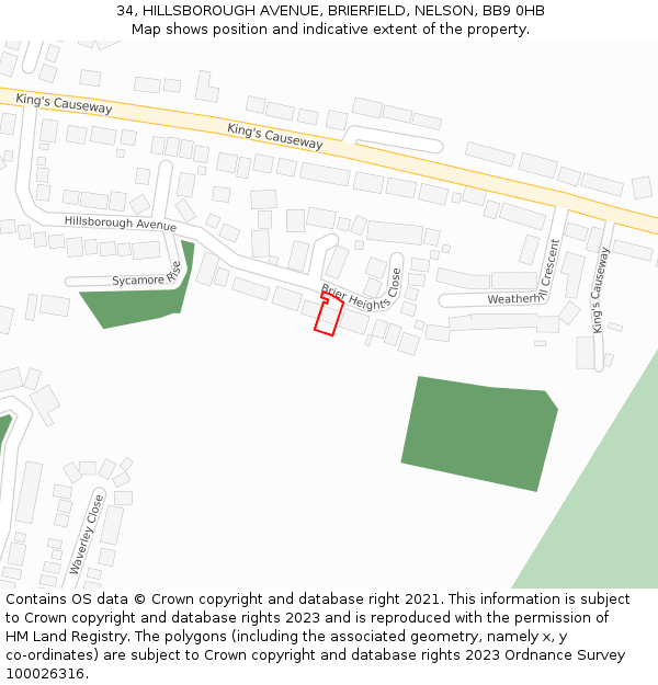 34, HILLSBOROUGH AVENUE, BRIERFIELD, NELSON, BB9 0HB: Location map and indicative extent of plot