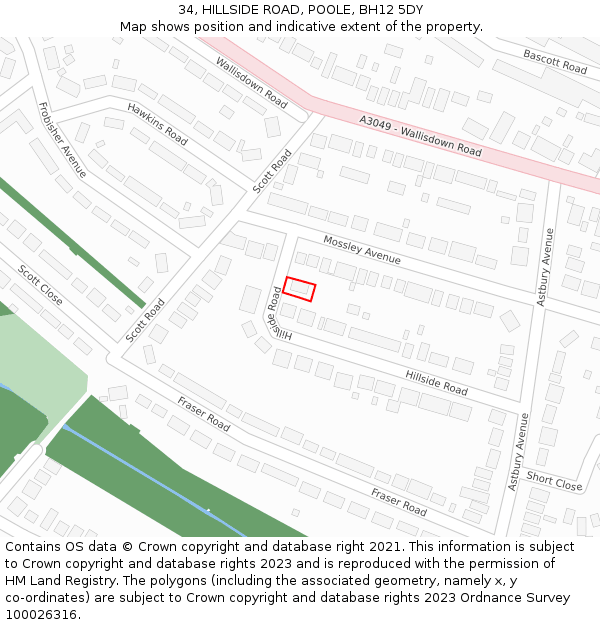 34, HILLSIDE ROAD, POOLE, BH12 5DY: Location map and indicative extent of plot