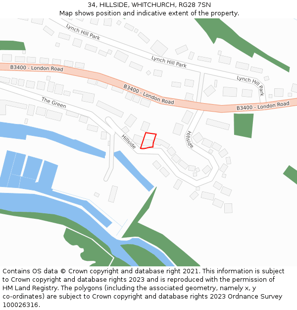 34, HILLSIDE, WHITCHURCH, RG28 7SN: Location map and indicative extent of plot