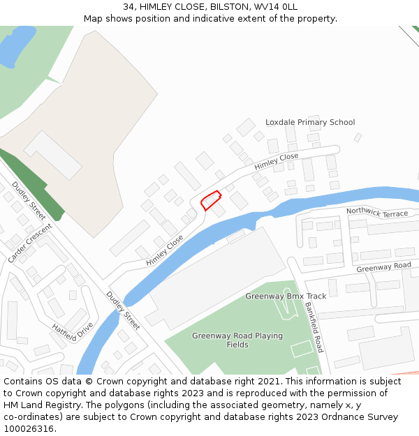 34, HIMLEY CLOSE, BILSTON, WV14 0LL: Location map and indicative extent of plot