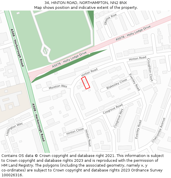 34, HINTON ROAD, NORTHAMPTON, NN2 8NX: Location map and indicative extent of plot