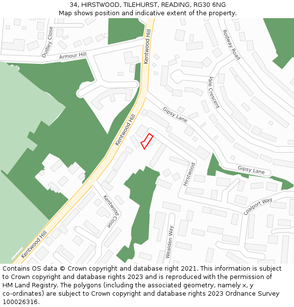 34, HIRSTWOOD, TILEHURST, READING, RG30 6NG: Location map and indicative extent of plot