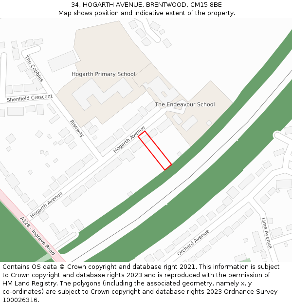 34, HOGARTH AVENUE, BRENTWOOD, CM15 8BE: Location map and indicative extent of plot