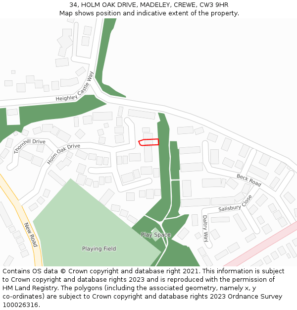 34, HOLM OAK DRIVE, MADELEY, CREWE, CW3 9HR: Location map and indicative extent of plot