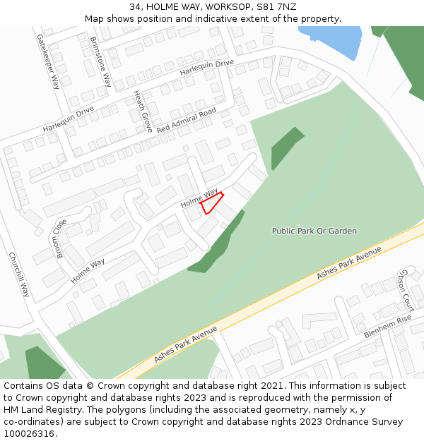 34, HOLME WAY, WORKSOP, S81 7NZ: Location map and indicative extent of plot