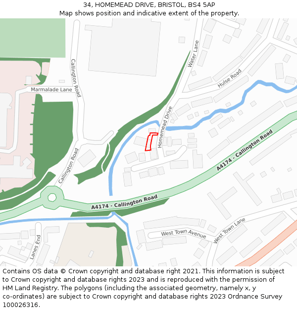 34, HOMEMEAD DRIVE, BRISTOL, BS4 5AP: Location map and indicative extent of plot