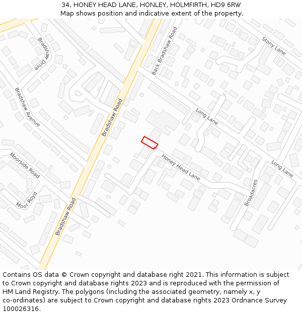 34, HONEY HEAD LANE, HONLEY, HOLMFIRTH, HD9 6RW: Location map and indicative extent of plot