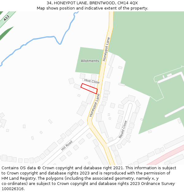 34, HONEYPOT LANE, BRENTWOOD, CM14 4QX: Location map and indicative extent of plot