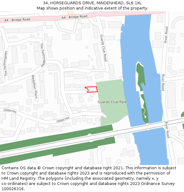 34, HORSEGUARDS DRIVE, MAIDENHEAD, SL6 1XL: Location map and indicative extent of plot