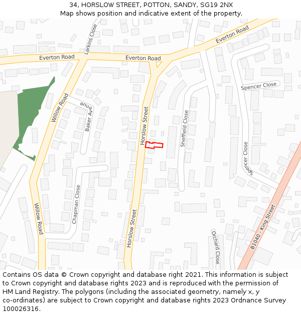 34, HORSLOW STREET, POTTON, SANDY, SG19 2NX: Location map and indicative extent of plot