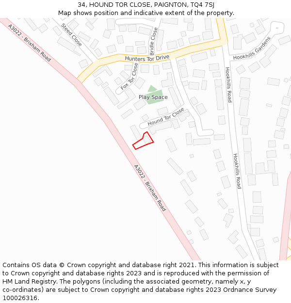 34, HOUND TOR CLOSE, PAIGNTON, TQ4 7SJ: Location map and indicative extent of plot