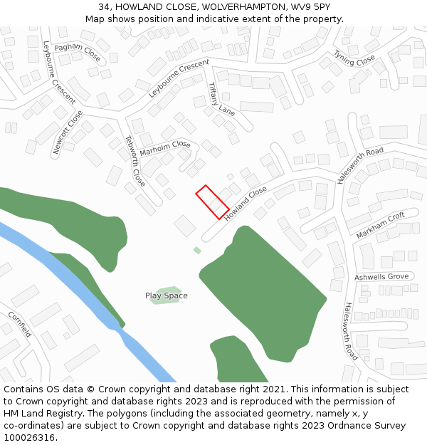 34, HOWLAND CLOSE, WOLVERHAMPTON, WV9 5PY: Location map and indicative extent of plot