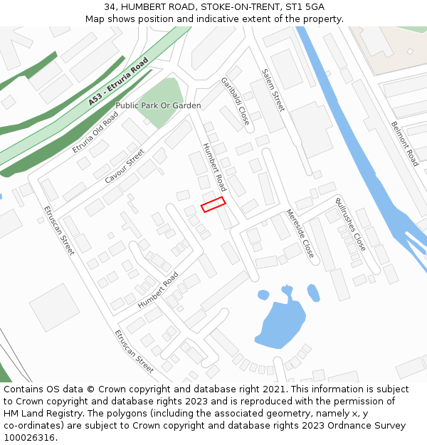 34, HUMBERT ROAD, STOKE-ON-TRENT, ST1 5GA: Location map and indicative extent of plot