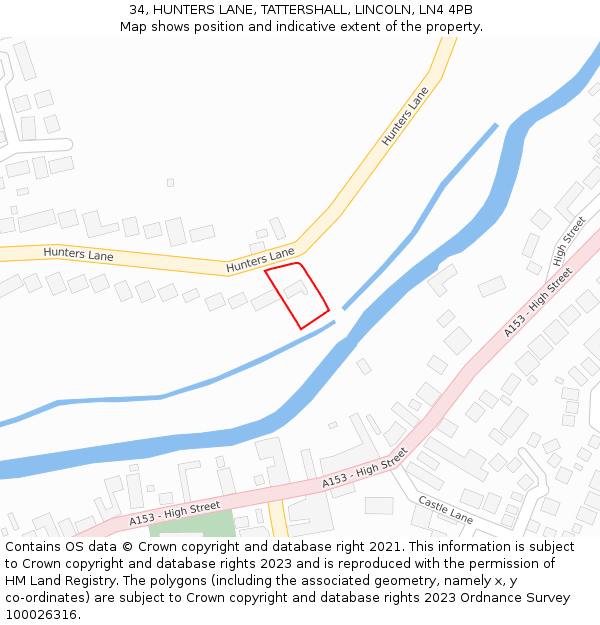 34, HUNTERS LANE, TATTERSHALL, LINCOLN, LN4 4PB: Location map and indicative extent of plot