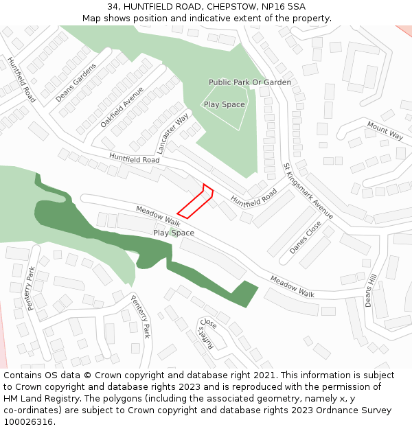 34, HUNTFIELD ROAD, CHEPSTOW, NP16 5SA: Location map and indicative extent of plot