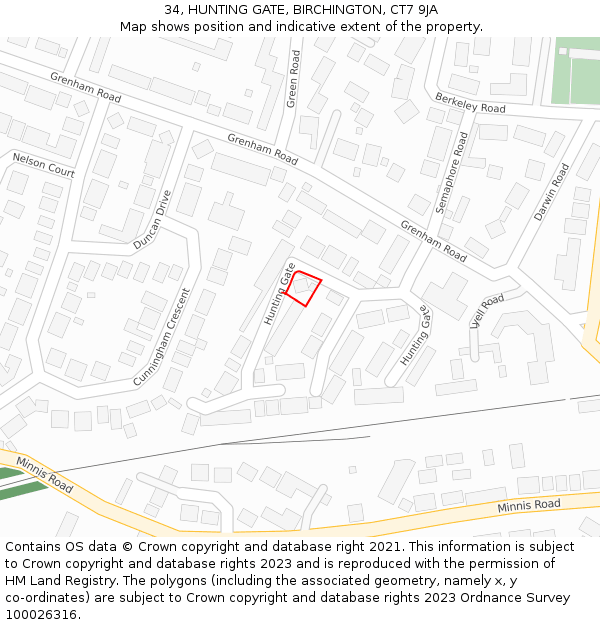 34, HUNTING GATE, BIRCHINGTON, CT7 9JA: Location map and indicative extent of plot