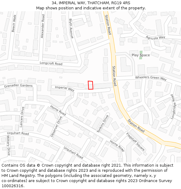 34, IMPERIAL WAY, THATCHAM, RG19 4RS: Location map and indicative extent of plot