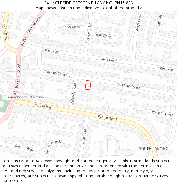 34, INGLESIDE CRESCENT, LANCING, BN15 8EN: Location map and indicative extent of plot