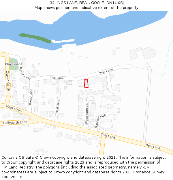 34, INGS LANE, BEAL, GOOLE, DN14 0SJ: Location map and indicative extent of plot