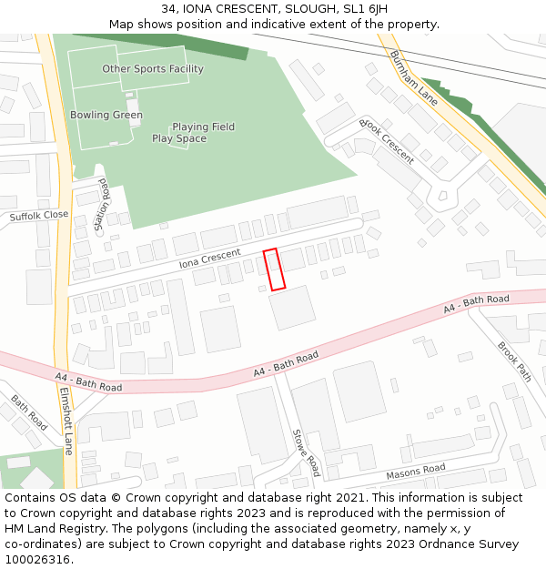 34, IONA CRESCENT, SLOUGH, SL1 6JH: Location map and indicative extent of plot