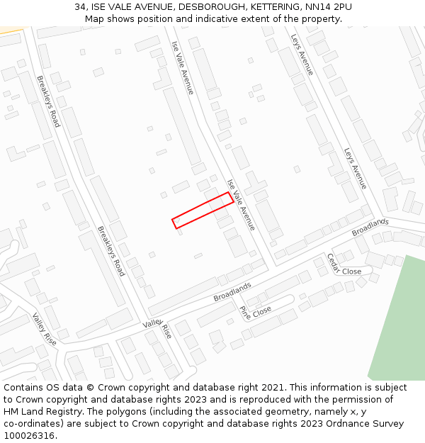 34, ISE VALE AVENUE, DESBOROUGH, KETTERING, NN14 2PU: Location map and indicative extent of plot