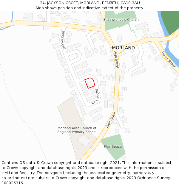 34, JACKSON CROFT, MORLAND, PENRITH, CA10 3AU: Location map and indicative extent of plot